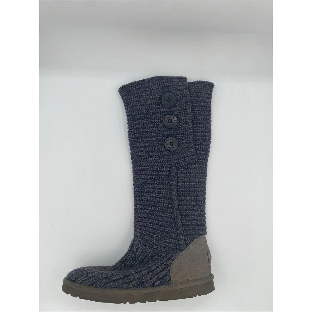UGG Australia Lattice Cardy Knit Boots Women 8 Charcoal Grey Button Tall